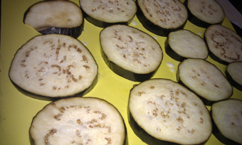 photo of sliced eggplant with salt